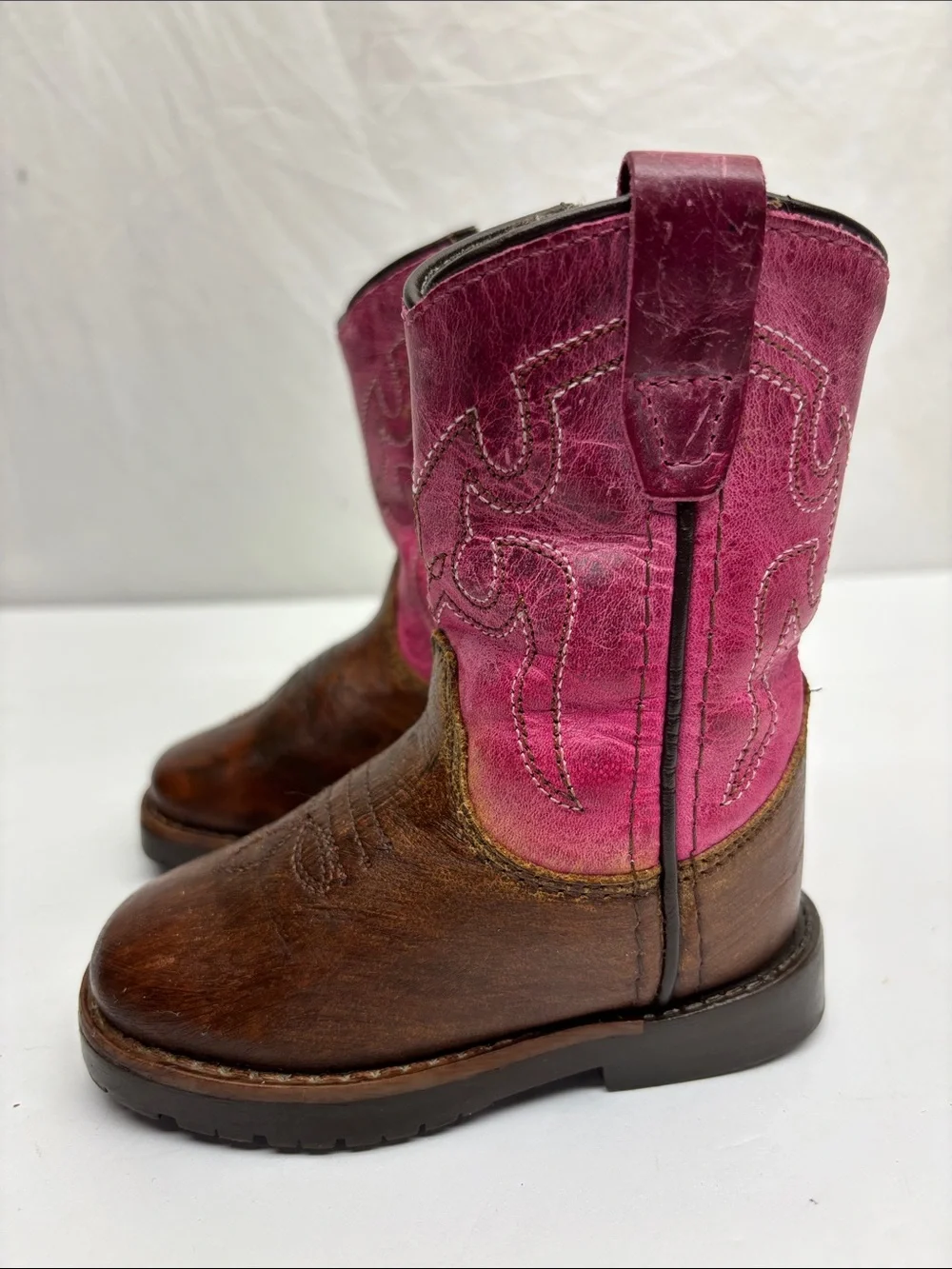 Shyanne Brown & Pink Leather Western Boots, SZ 3 for baby